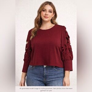 Cutout Sleeve Blouse | Textured 3/4 Sleeve Top